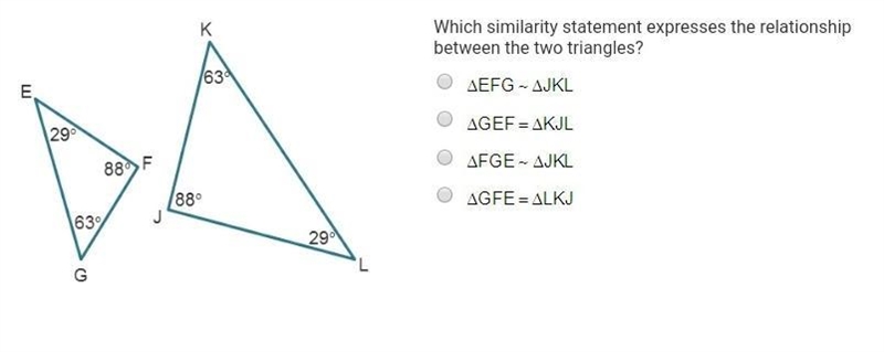 Which similarity statement expresses the relationship between the two triangles?-example-1