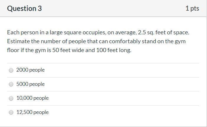 Each person in a large square occupies, on average, 2.5 sq. feet of space. Estimate-example-1