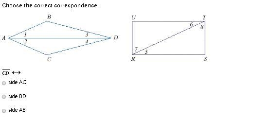 Choose the correct correspondence. CD<--> side AC side BD side AB-example-1