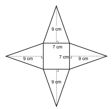 What is the surface area of the square pyramid represented by the net?-example-1