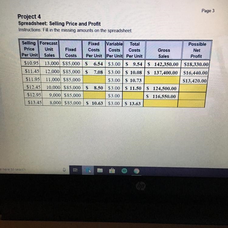 Need help filling in the blanks. (selling price and profit.)-example-1