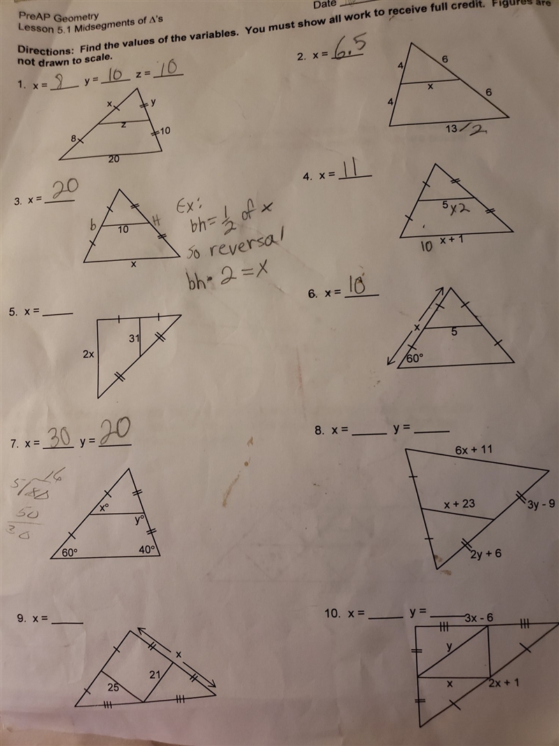 Geometry paper. Help! I don't know how to do the rest. Questions 5. 8. 9. and 10.-example-1