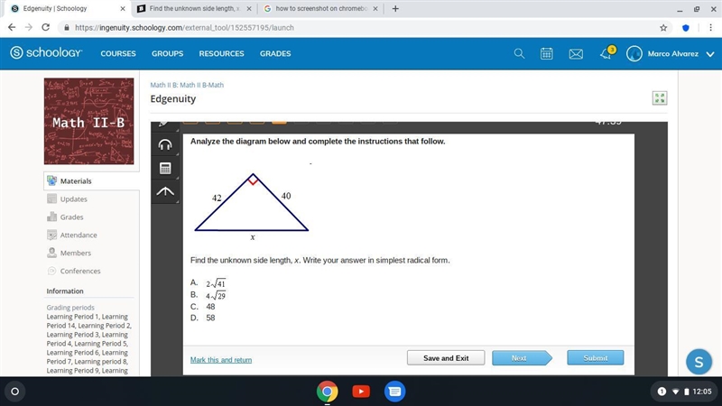 Find the unknown side length, x. Write your answer in simplest radical form. a. 2 square-example-1