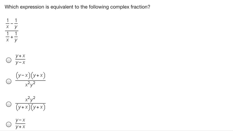 Which expression is equivalent to the following complex fraction?-example-1