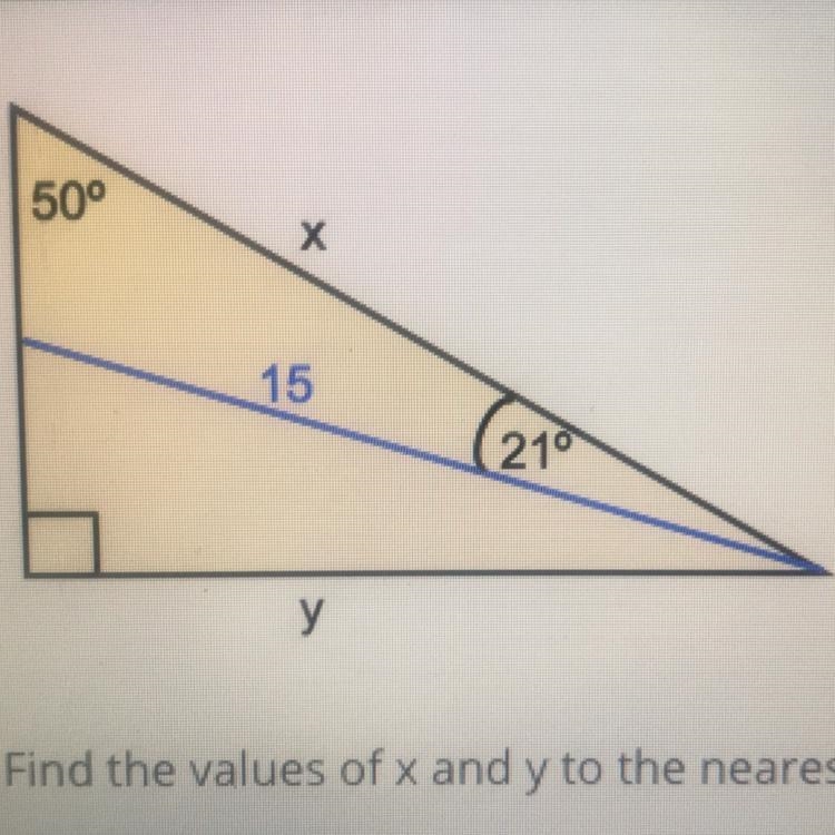 Find the values of x and y to the nearest tenth. Show your work-example-1