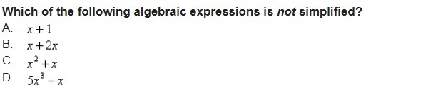 Which of the following algebraic expressions is not simplified?-example-1