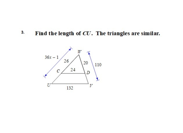 Please Help Find the length of CU. The triangles are similar.-example-1