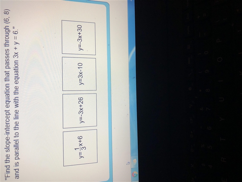 Find the slope intercept equation that passes through (6,8) and is parallel to the-example-1