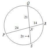 In the following picture, (QS) ̅ and (PR) ̅ are chords of the circle. Find the length-example-1