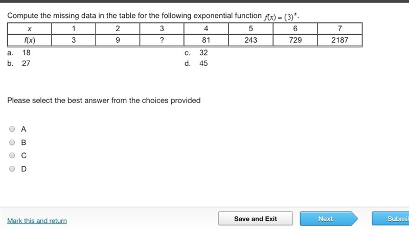 Compute the missing data in the table for the following exponential function f(x)=(3)^x-example-1