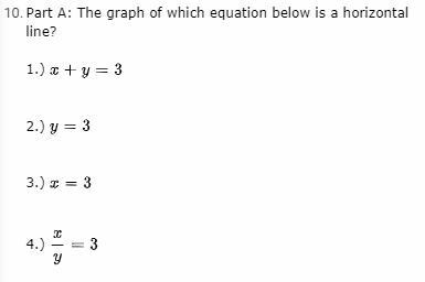 The graph of which equation below is a horizontal line?-example-1