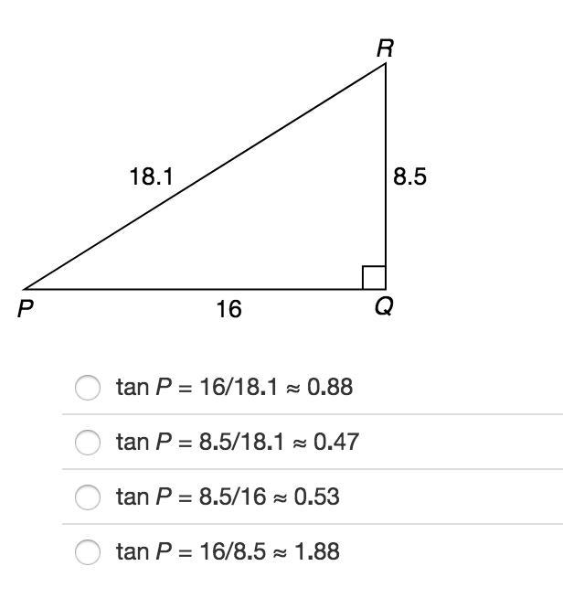 Identify tan P as a fraction and as a decimal rounded to the nearest hundredth. HELP-example-1