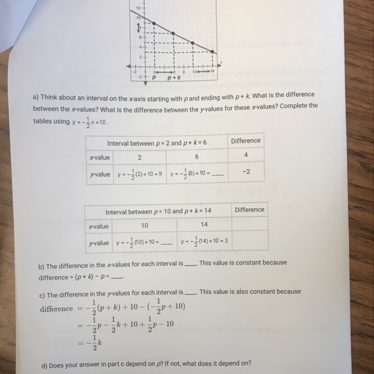 Part 1. This is the graph of y=1/2x+10. Use the graph to show that equal intervals-example-1