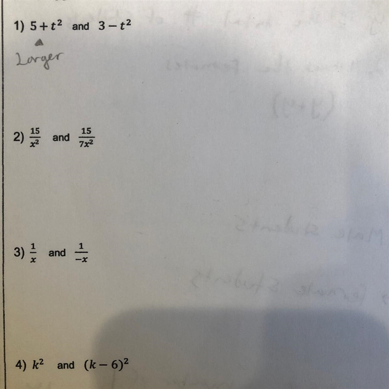 For each pair of expressions below, without substituting in specific values, determine-example-1