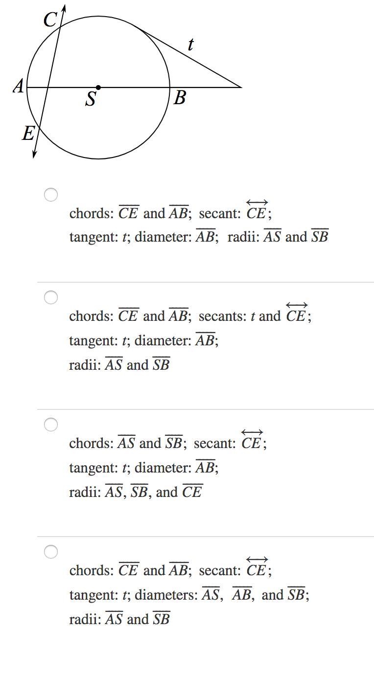 Identify each line or segment that intersects ⊙ S.-example-1