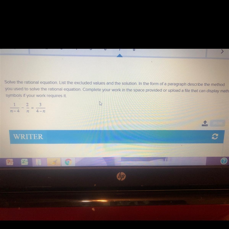 Solve the rational equation 1/n-4 - 2/n = 3/4-n-example-1