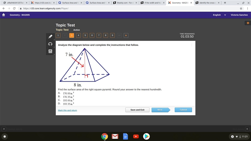 Find the surface area of the right square pyramid. Round your answer to the nearest-example-1