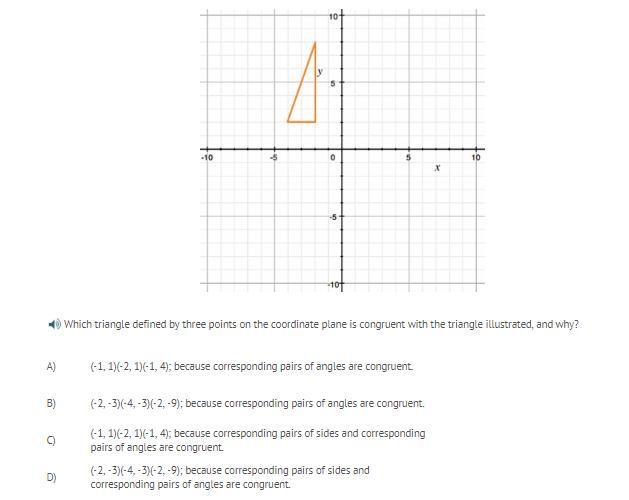 Which triangle defined by three points on the coordinate plane is congruent with the-example-1