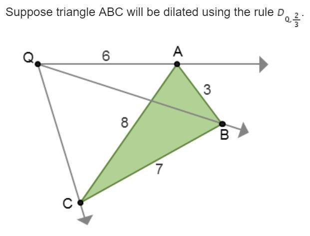 Suppose triangle ABC will be dilated using the rule . What will be the distance from-example-1