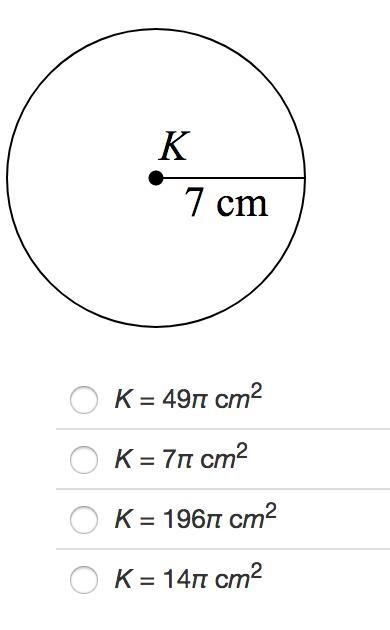 Identify the area of ⊙K in terms of π. SHOW YOUR WORK, PLEASE!!-example-1