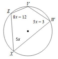 PLEASE HELP 2. Quadrilateral EVWX is inscribed in a circle. Find the measure of angle-example-1