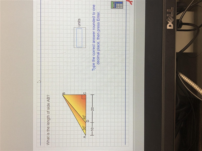 Trigonometric Functions help. What is the length of side AB? Type the correct answer-example-1