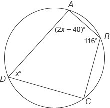 Please help with these 5 geometry questions! PLS HELP 1.)Quadrilateral ABCD is inscribed-example-5