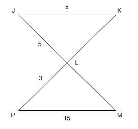 Triangles JKL and PML are similar. Find x. 20 15 25 9-example-1