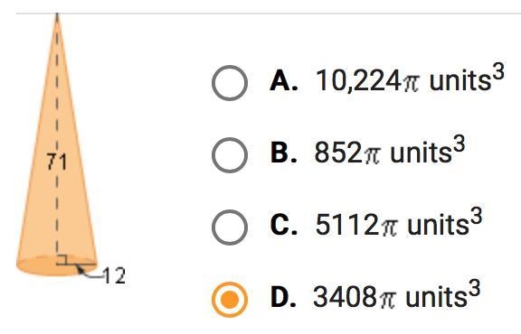 What is the volume of the cone below?-example-1