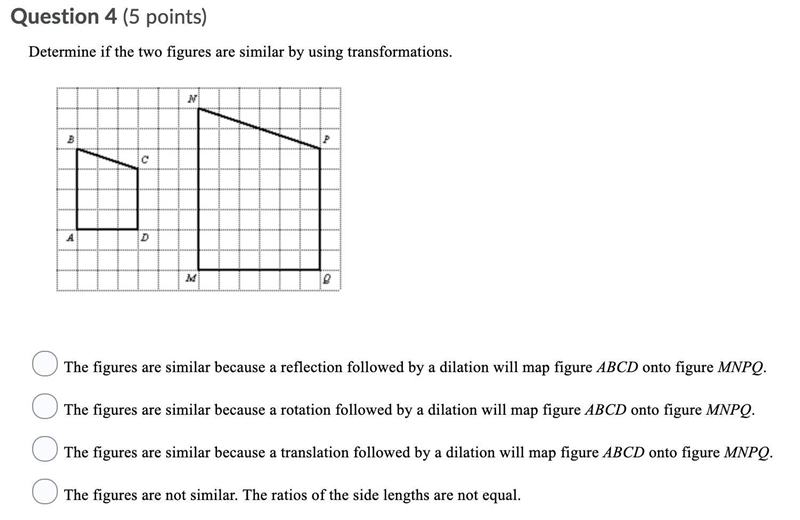 Determine if the two figures are similar by using transformations.-example-1