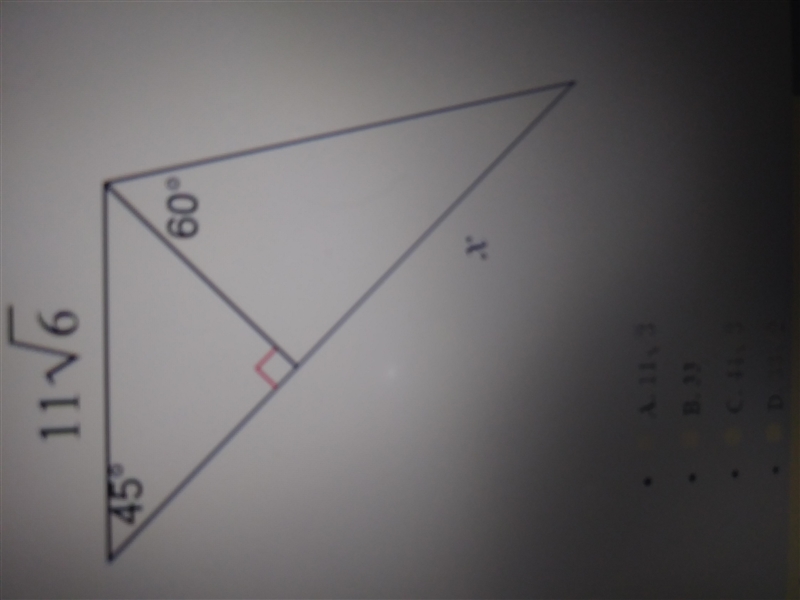 Find X A. 11√3 B. 33 C. 44√2 D. 33√2-example-1