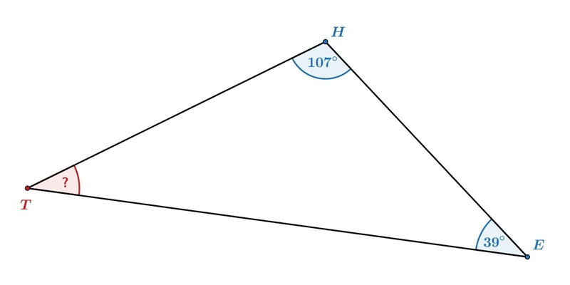 PLEASE HELP!!!! 1) In triangle THE, what is the measure of angle T (in degrees)? 2) In-example-1