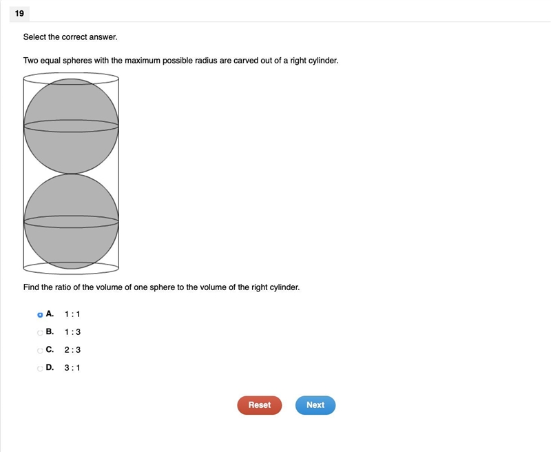 HELP! Select the correct answer. Two equal spheres with the maximum possible radius-example-1