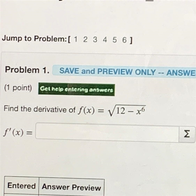 Find the derivative of f(x)= sqrt(12-x^6)-example-1