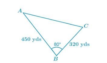 Based on the picture below: What is the area of the triangular field is approximately-example-1