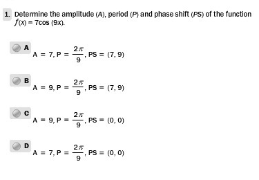 Determine the amplitude (A), period (P), and phase shift (PS) of the function f(x-example-1