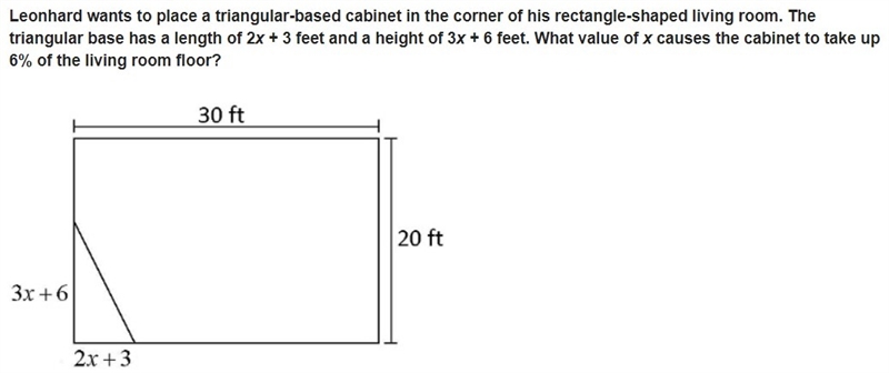 Leonhard wants to place a triangular-based cabinet in the corner of his rectangle-example-1