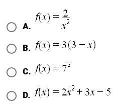 Which of the following functions is quadratic?-example-1