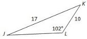 What is the measure of angle J in the triangle below? Drawing is not to scale. A. 97° B-example-1