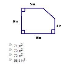 Find the area of the figure. A. 71 in2 B. 70 in2 C. 72 in2 D. 58.5 in2-example-1