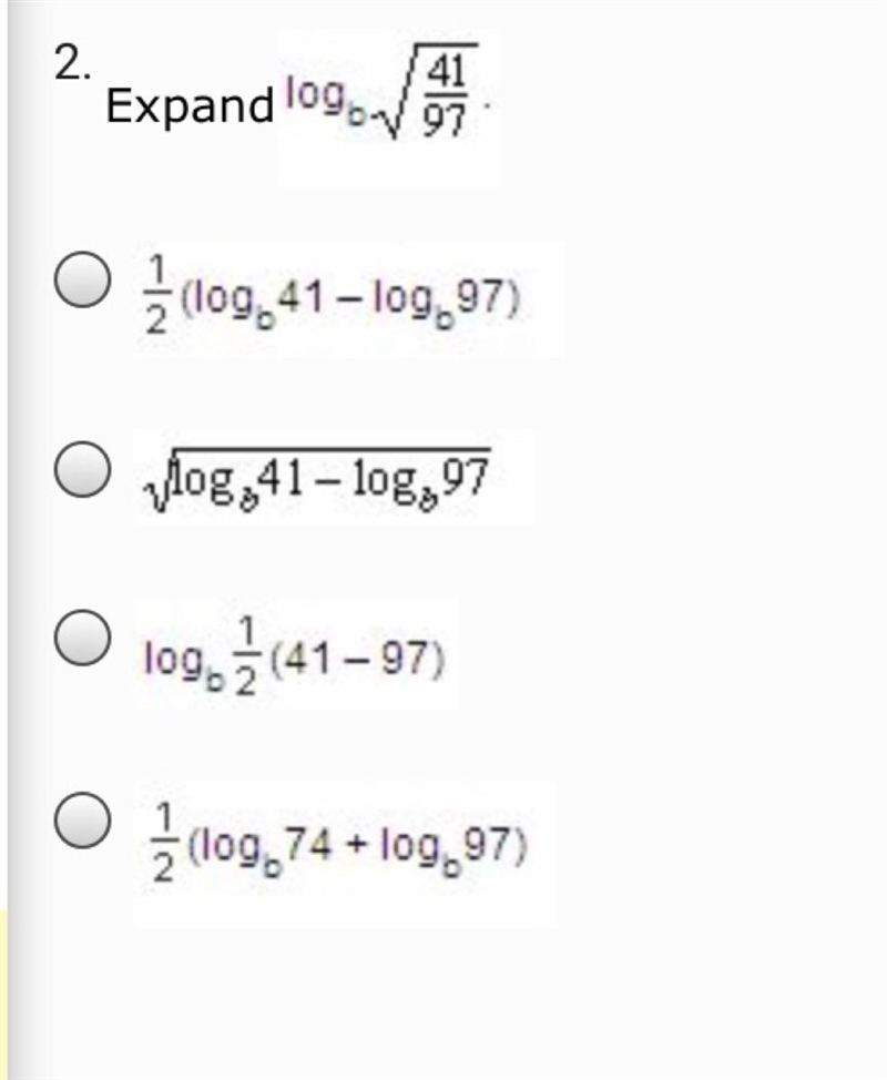 Expand logb square root of 41/97-example-1