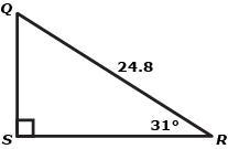 HURRY UP!!!Right triangle QRS is pictured below. Which equation gives the correct-example-1