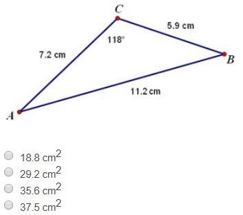 Find the area of this triangle. Round the sine value to the nearest hundredth. Round-example-1