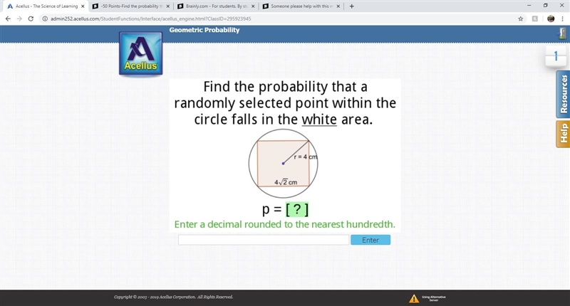 Find the probability that a randomly selected point within the circle falls in the-example-1