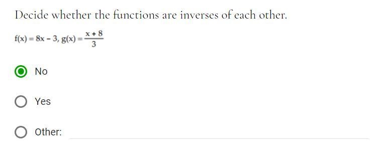 Easy - Math - INVERSES - NEED ASAP PLEASE AND THANK YOU VERY MUCH! Check my answers-example-1