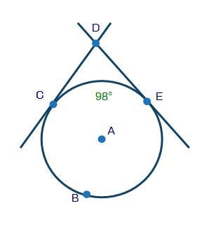 HELP!!!!! Lines CD and DE are tangent to circle A shown below: Lines CD and DE are-example-1