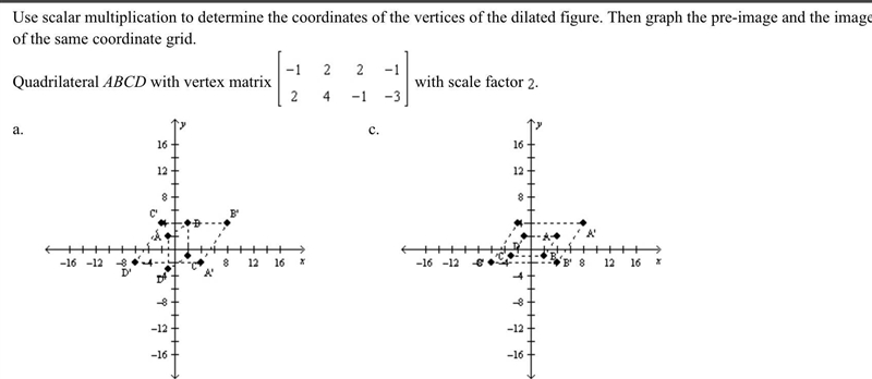 Use scalar multiplication to determine the coordinates of the vertices of the dilated-example-1