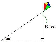 Express the length of the kite string in terms of trigonometric ratios. A) 70cos40° B-example-1