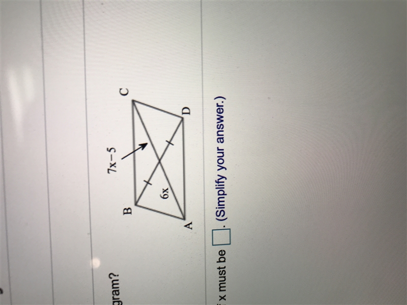 For what value of x must ABCD be a parallelogram? Picture below*-example-1