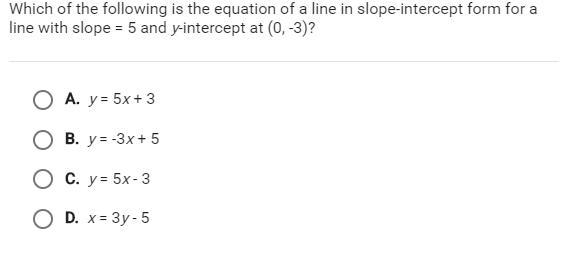 Which of the following is the equation of a line in slope intercept form for a line-example-1